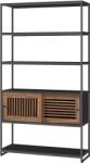 SONGMICS Könyvespolc, 4 szintes polc fekete fémkerettel, barna ajtóval (LLS821B43)