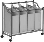 SONGMICS Szennyeskosár görgőkkel 4 x 35l, 4 kivehető táskával, szürke (LSF005GS)