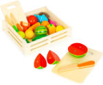 MULTISTORE Fából készült zöldségek és gyümölcsök szeleteléshez 17 darab + fa láda