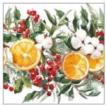Ambiente Karácsonyi szalvéta - narancsos/bogyós 25x25 cm - Winter Oranges (VR-32519935)