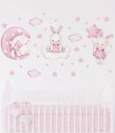 BRUP Home Decor Falmatrica gyerekszobába, BRUP Home Decor - Nyuszik a holdon, csillagok között, rózsaszín