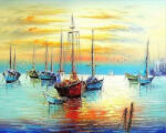 Figured Art Set pictura pe numere, cu sasiu, Barci in port, 40x50 cm (PN078-Y)