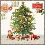 Ambiente Karácsony retro szalvéta - gyerekek a karácsonyfa körül - X-Mas tree white (VR-33320132)