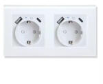 Tuya Priza dubla inteligenta de perete16A USB Type-C, Wi-Fi, Rama din sticla, Monitorizare consum, 16A, Smart Life Tuya APP, Alb SmartWiz (SYBY-WWIF-16A-2USBC)