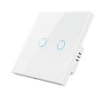 Tuya Intrerupator inteligent cu touch Tuya, Life Smart, Aubess, Wi-Fi, fara nul, 2 canale, 16A, Sticla securizata, compatibil Amazon Alexa Google Assistant, Alb (TMW401-EU-W2)