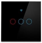 Tuya Intrerupator inteligent cu touch Tuya, Life Smart, Wi-Fi, RF433, cu sau fara nul, 3 canale, 10A, Sticla securizata, compatibil Amazon Alexa Google Assistant, Negru SmartWiz (TMW401-EU-B3)