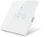 Tuya Intrerupator inteligent cu touch Tuya, Life Smart, Aubess, Wi-Fi, fara nul, 3 canale, 16A, Sticla securizata, compatibil Amazon Alexa Google Assistant, Alb (TMW401-EU-W3)