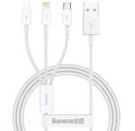 Baseus - Adatkábel Gyors Töltéssel, USB-ről USB-C, Lightning, Micro-USB csatlakozóra, 100W, 480Mbps, 1.5m hosszú - Fehér