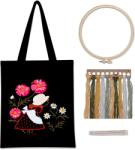  Hímzéskészlet, tartalmazza a fekete vászon táskát, három egyedi mintát, Virágáruslány