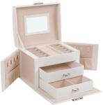 SONGMICS Ékszeres doboz tükörrel zárható 3 szintes fehér (JBC154W01)