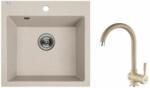 Laveo PAULO SZETT bézs egymedencés mosogató, csapteleppel, ajándék szifonnal és csaplyuk takaróval (SRN_410PL)