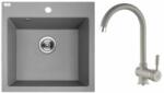Laveo PAULO SZETT szürke egymedencés mosogató, csapteleppel, ajándék szifonnal és csaplyuk takaróval (SRN_510PL)