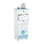 Relaxdays Tengerész motívumú gyermek komód 3 fiókos fehér-kék 105x42x30 cm 10037791