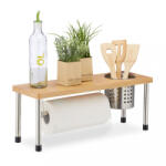 Relaxdays Konyhai fűszertartó polc papírtörlő tartóval evőeszköz szárítóval natúr-ezüst 10027488