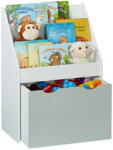 Relaxdays Gyerekpolc játéktároló dobozzal fehér-szürke 10037774