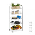 Relaxdays Fém zsúrkocsi 5 polcos ezüst 91, 5x40, 5x26, 5 cm 10030061_5