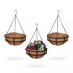 Relaxdays Felfüggeszthető virágkosár kókuszrost kaspó 3 db-os szett 50x31 cm 10041693