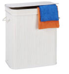 Relaxdays Szögletes bambusz szennyeskosár fedéllel 95 literes fehér 10024237_ws