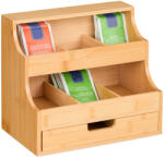 Relaxdays Bambuszból készült teafilter szervező 9 rekeszes kis fiókkal 10047832