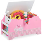 Relaxdays Hattyús felnyitható játéktároló láda oldal rekeszekkel rószaszín-fehér 10037780