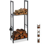 Relaxdays Tüzifa tároló két polccal 150x60x30 cm 10026017_946