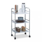 Relaxdays Niche fém tálalókocsi 3 polccal zsúrkocsi ezüst-fehér 10021749