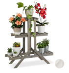 Relaxdays Fából készült 3 polcos virágtartó szürke 83x83x28 cm