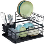 Relaxdays Edényszárító csepptálcával fekete 10045816_46