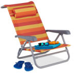 Relaxdays Összecsukható napozószék kempingszék fejpárnával sárga-piros-narancssárga csíkos 10035902