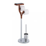 Relaxdays Fából és krómból készült szabadonálló WC garnitúra ezüst-barna 10048778