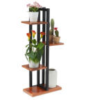 Relaxdays Fém virágtartó MDF polcos sötétbarna-fekete 93x42, 5x22, 5 cm 10038815_746