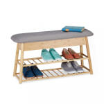 Relaxdays Cipőpad üléssel és tárolóhellyel natúr-szürke 48x90x28 cm 10030569