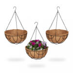 Relaxdays Felfüggeszthető virágkosár kókuszrost kaspó 3 db-os szett 10041692