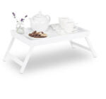 Relaxdays Reggelizőtálca bambusz fehér összecsukható 10023234