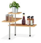 Relaxdays Konyhai fűszertartó sarokpolc bambusz-acél natúr-ezüst 10032145