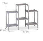 Relaxdays Rusztikus virágtartó 6 polcos szürke fenyő 70x89x27 cm 10026344_58