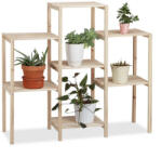 Relaxdays Fából készült 7 polcos virágtartó L natúr 86x95x29 cm 10022927_59