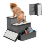 Relaxdays Összecsukható kutyalépcső 3 lépcsőfok 39x40x49 cm szürke-fehér 10049933