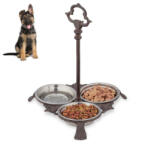 Relaxdays Öntöttvas etetőállvány tripla tál, fogantyúval 10028991