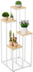 Relaxdays Lépcsős virágtartó 4 polcos fehér-natúr 100x40x40 cm 10038800_137