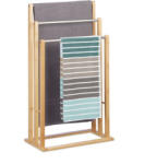 Relaxdays Modern 3 ágú eltolt törölközötartó bambusz rozsdamentes acél 84x48x26 cm 10020983