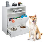Relaxdays Fehér állateledel szekrény kutyaetető állomás 68x60x33 cm