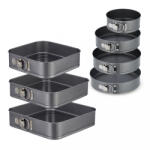 Relaxdays Csatos sűtőforma 7 db-os szett kerek és szögletes antracit rozsdamentes acél 10039675