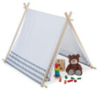 Relaxdays Cikk-Cakk mintás Tipi indián játszósátor gyerekeknek fehér - szürke 92 cm 10035301