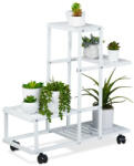 Relaxdays Fém virágtartó 4 polcos kerekekkel fehér 60, 5x61, 5x26 cm 10047176
