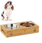 Relaxdays Bambusz macskatál dupla etetőállvány macskáknak vagy kistestű kutyáknak 10028859