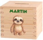 ATMOWOOD Gyerek fa persely - Amerikai dzsungel Válasszon egy állatot: Lajhár (Skarbonka 9,5x9,5)