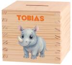 ATMOWOOD Gyerek fa persely - Afrikai kaland Válasszon egy állatot: Orrszarvú (Skarbonka 9,5x9,5)