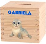 ATMOWOOD Gyerek fa persely - Jeges vidék Válasszon egy állatot: Fóka (Skarbonka 9,5x9,5)