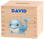 ATMOWOOD Gyerek fa persely - Jeges vidék Válasszon egy állatot: Bálna (Skarbonka 9,5x9,5)
